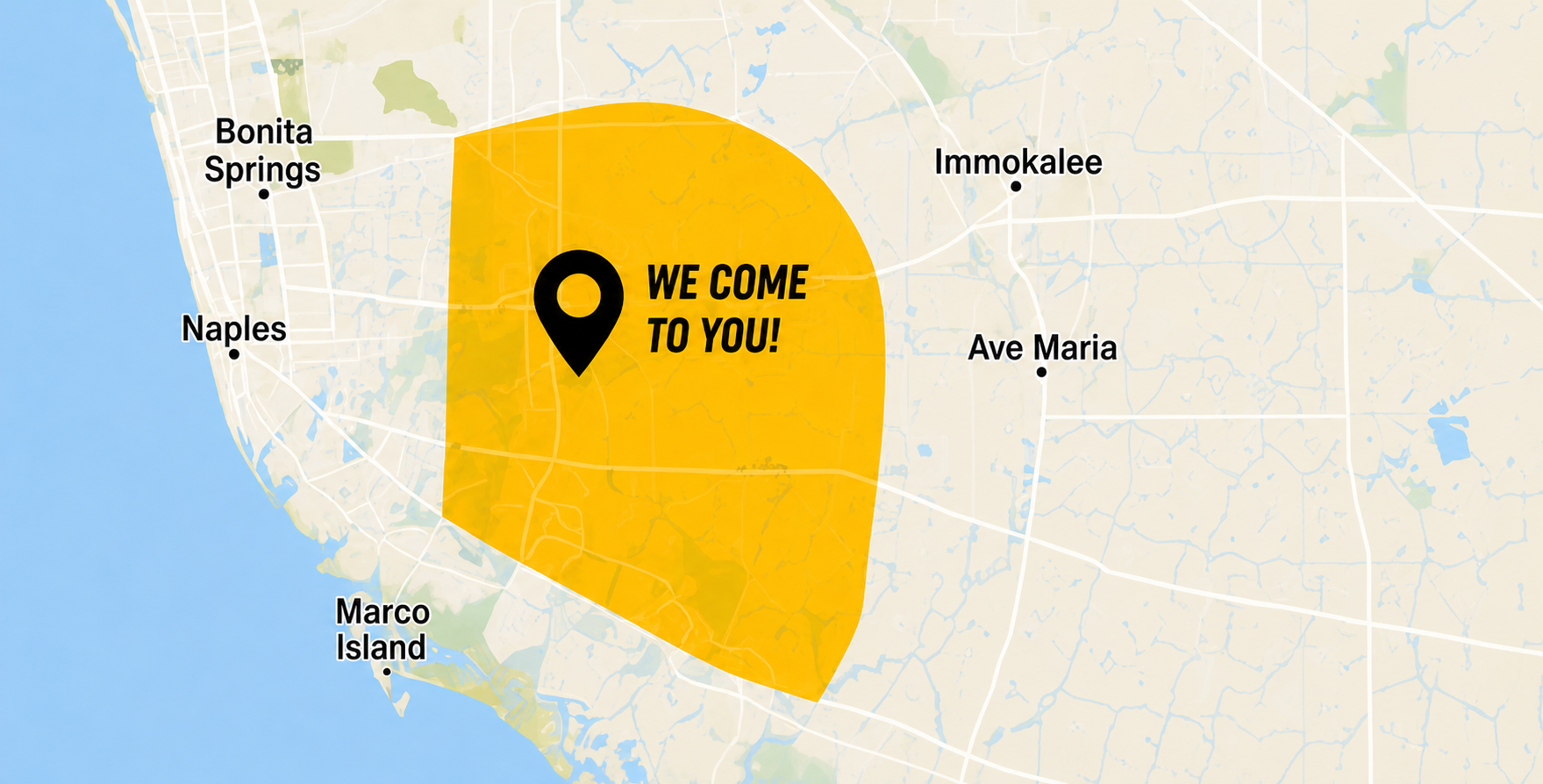 Service area map covering Naples, Bonita Springs, Marco Island, Ave Maria and Immokalee