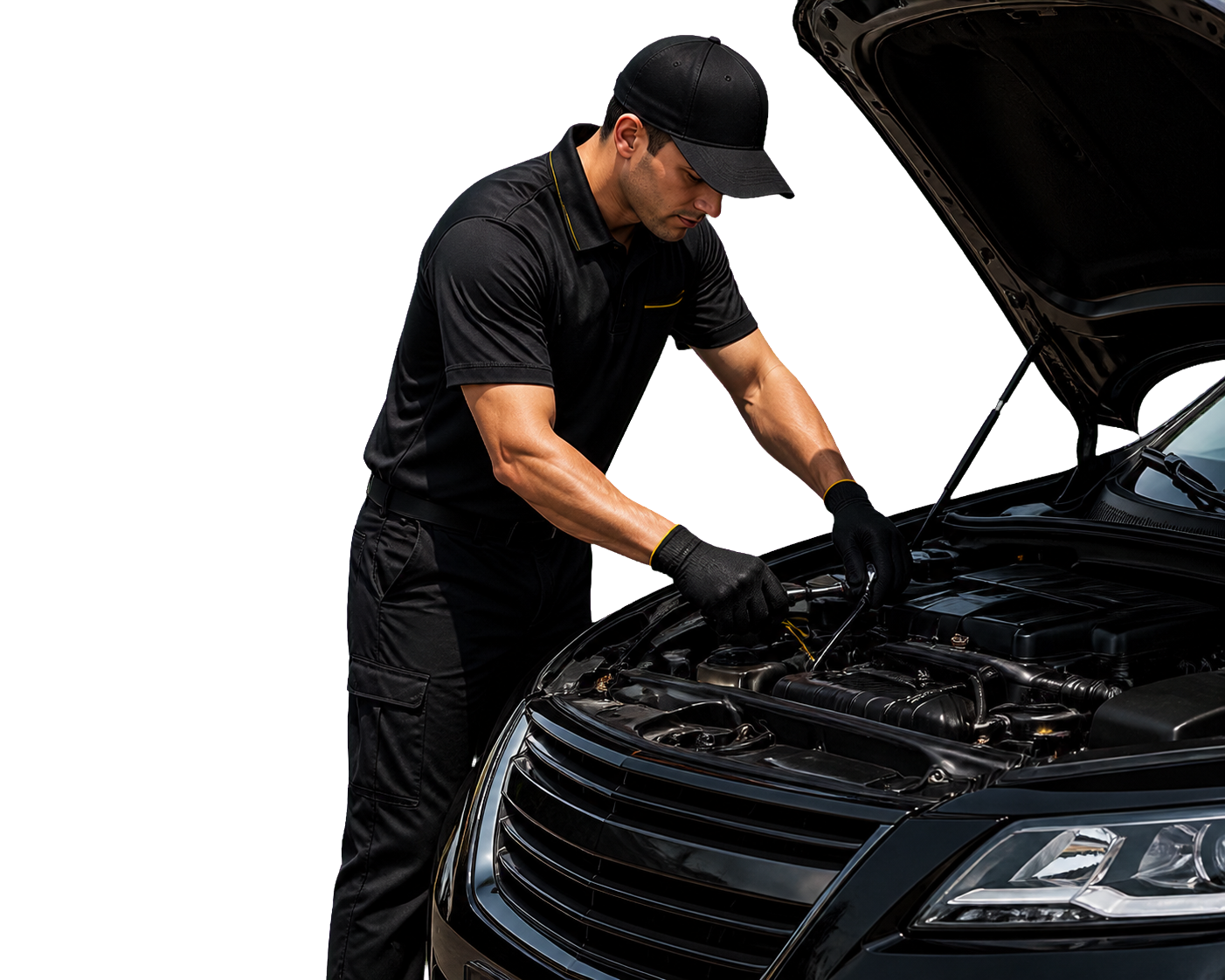 Mobile oil change technician servicing a vehicle